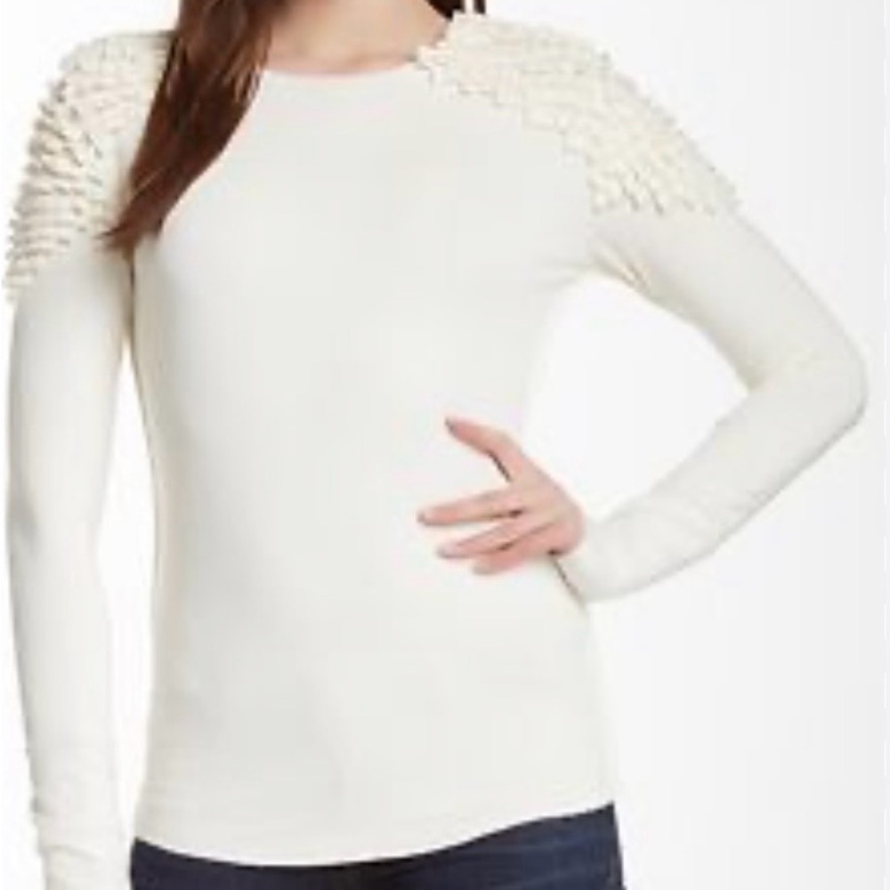 Elegant Cream Long Sleeve Top with Textured Shoulders